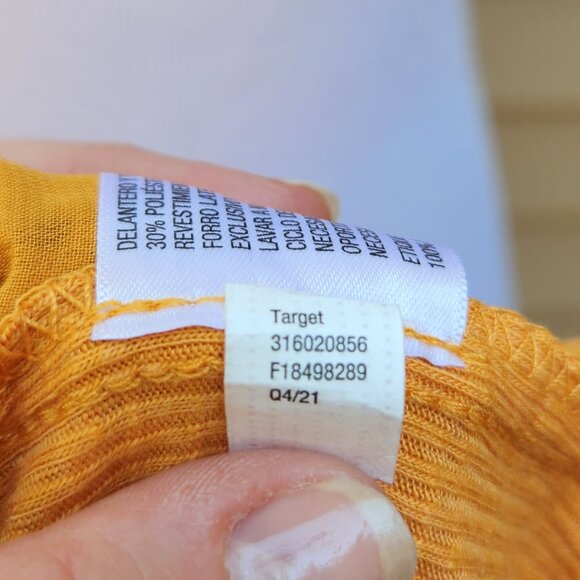 Knox Rose Mustard Yellow Mixed Media Blouse Eyelet Ribbed Tie-Neck Tassel - Picture 13 of 13